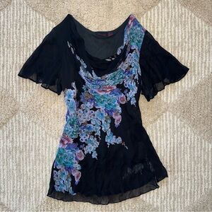 Vintage flowy floral fairycore top with sequin details
